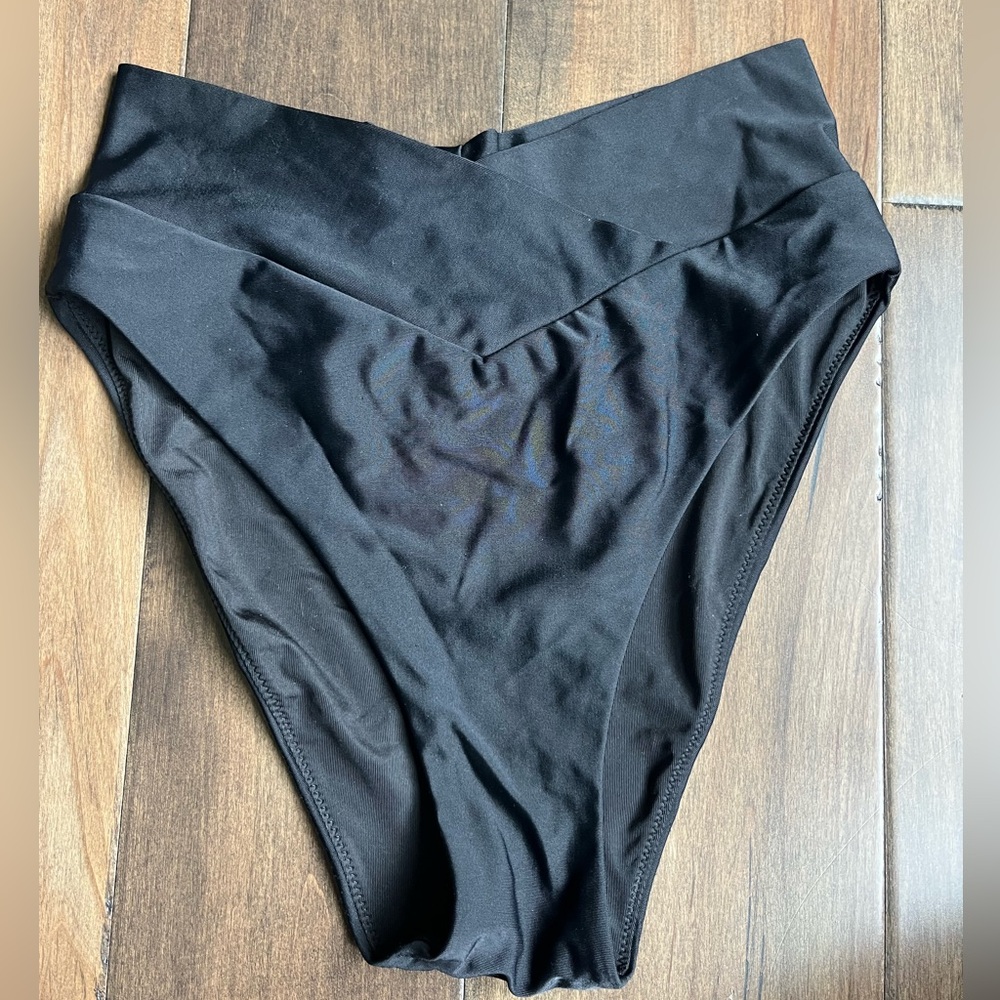 Aerie Crossover High Cut Cheeky Bikini Bottom in Black